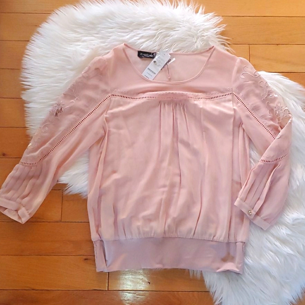 Bebe pastel blush pink embroidered blouse S